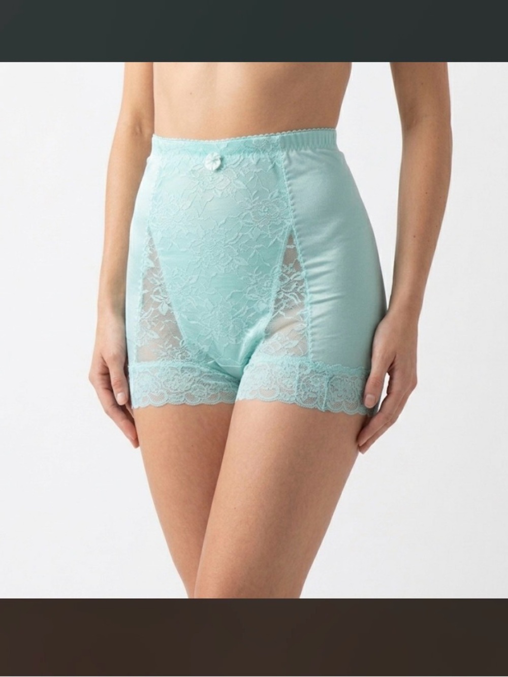 Rhonda Shear Vintage Style High Waist Lace Shaper Brief Tap Pants Aqua L New